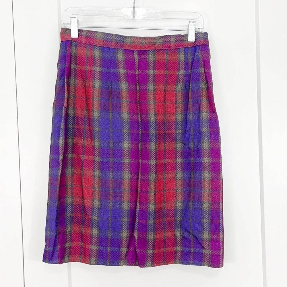 Vintage 90s Jigsaw Size 10 Red, Blue, Purple Plaid Midi Skirt